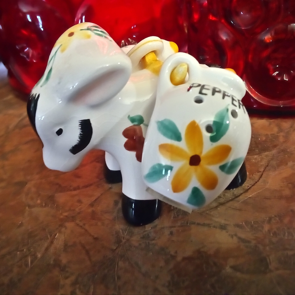 Vintage Floral Ceramic Donkey Salt Pepper Shaker.